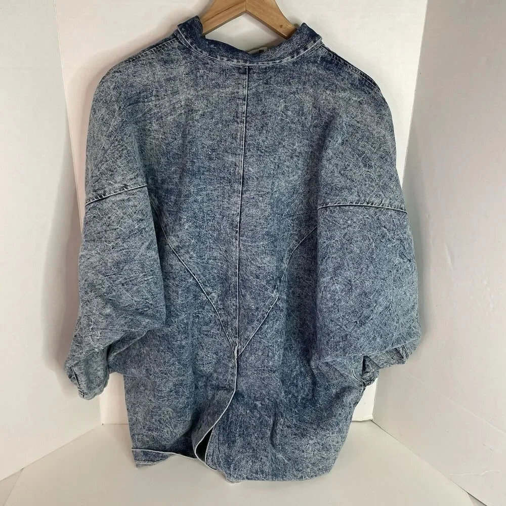 Vintage Tina Woo For Mass Denim Button Up Jacket, Medium, Blue, Flowers, - Picture 2 of 6